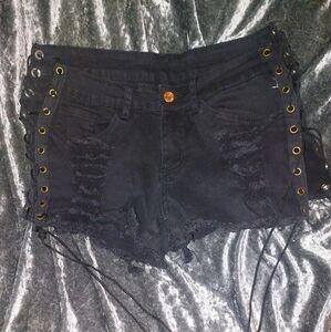 Black Lace up jean short punk alternative